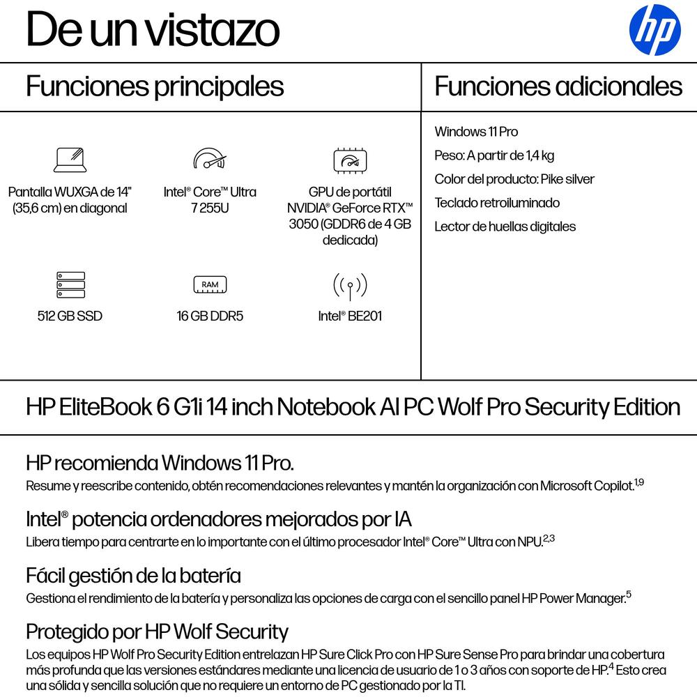Portatil hp elitebook 6 g1i u7 - 255u - 16gb - ssd 512gb - 14 pulgadas - w11p - Imagen 4