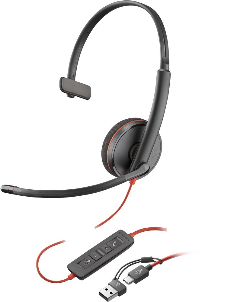 197498428970 | P/N: 8X214AA | Cod. Artículo: DSP0000029914 Auriculares poly monoaurales blackwire 3210 usb - c + adaptador usb - c - a