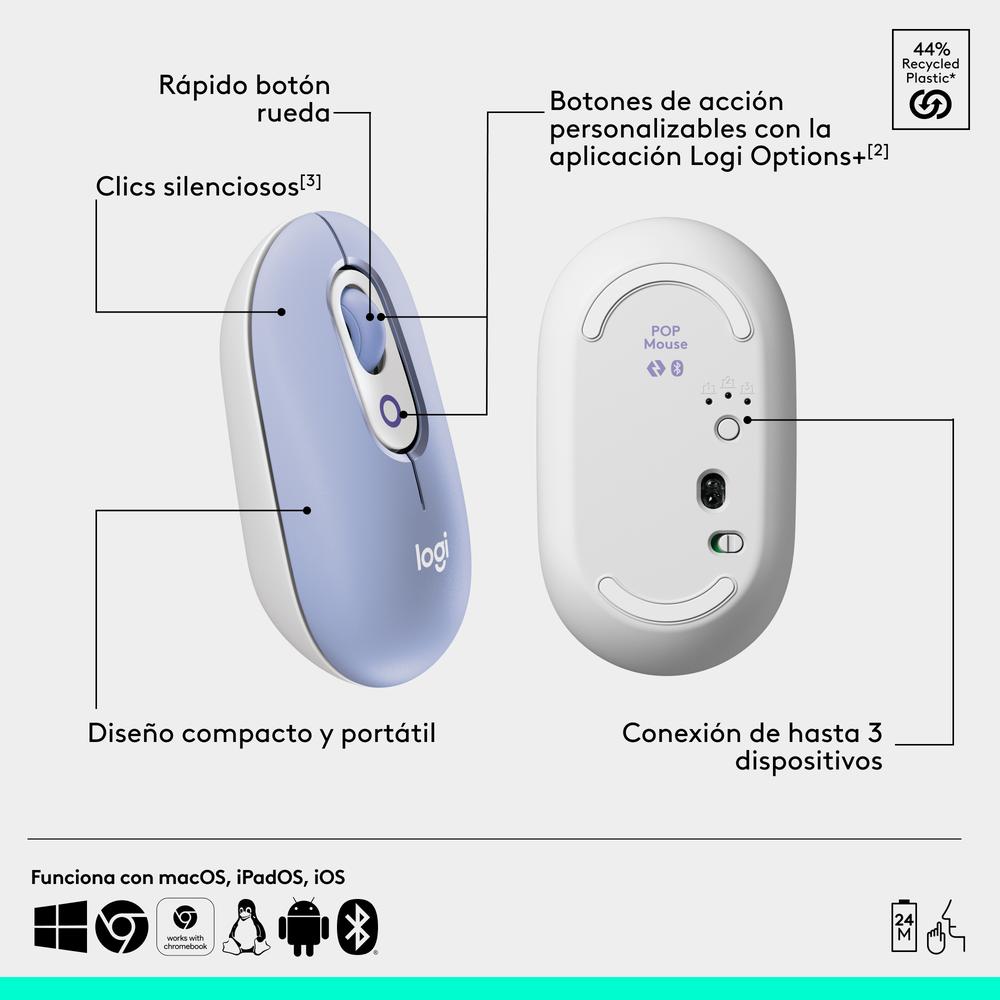 Raton inalambrico logitech pop mouse lila - Imagen 7