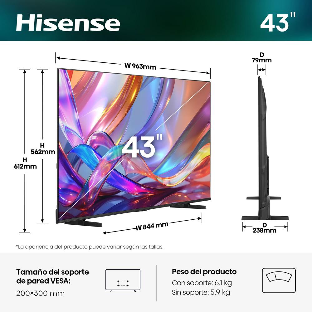 Tv hisense 43 pulgadas qled 4k uhd - 43e7s - smart tv - Imagen 2
