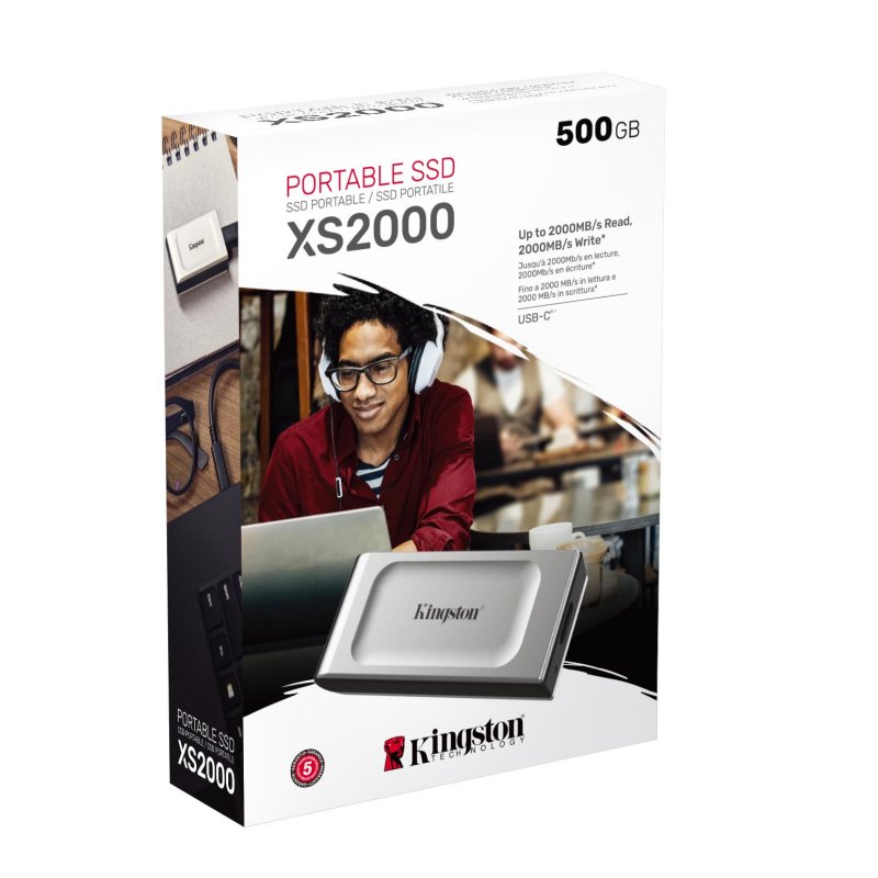 Disco duro externo solido ssd kingston xs2000 portable 500gb usb tipo c - Imagen 3