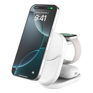 745883919888 | P/N: WIZ037KQWH | Cod. Artículo: DSP0000037711 Base de carga belkin ultracharge blanco magnetico plegable qi2 25w movil reloj y auriculares blanco