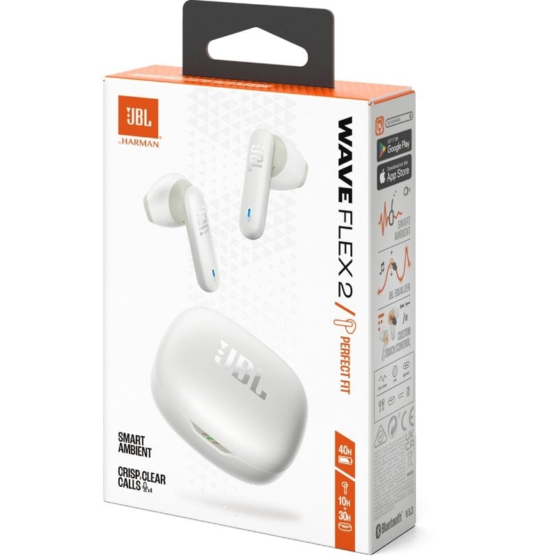 Auriculares Bluetooth JBL Wave Flex 2 con estuche de carga/ Autonomía 10h/ Blancos - Imagen 5