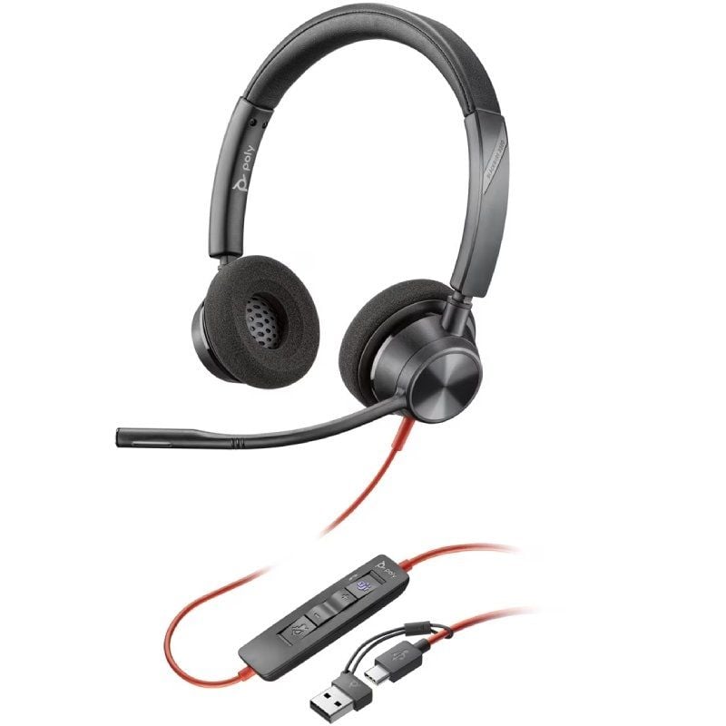 Auriculares Poly Blackwire 3320 para Microsoft Teams USB-C + Adaptador USB-C/A/ con Micrófono/ USB Tipo-C/ Negros 197498429106 8X220AA HP-POL 8X220AA