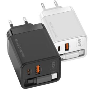 Cargador de Pared GaN Mars Gaming MD-GAN65R/ 1xUSB Tipo-C/ 1xUSB/ 65W/ Negro 8435693114000 MDGAN65R TAC-CARGA MD-GAN65R