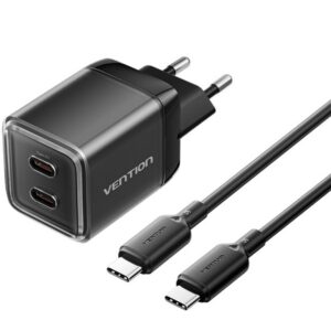 Cargador de Pared GaN Vention TZ-FCFB0-EU/ 2xUSB Tipo-C + Cable USB Tipo-C/ 45W 6922794797536 TZ-FCFB0-EU VEN-CARGA TZ-FCFB0-EU