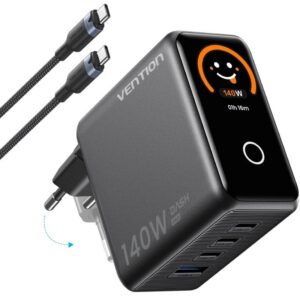 Cargador de Pared GaN Vention TZ-FCOH0-EU/ 3xUSB Tipo-C + Cable USB Tipo-C/ 1xUSB/ 140W 6922794799257 TZ-FCOH0-EU VEN-CARGA TZ-FCOH0-EU
