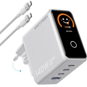 Cargador de Pared GaN Vention TZ-FCOI0-EU/ 3xUSB Tipo-C + Cable USB Tipo-C/ 1xUSB/ 140W 6922794799295 TZ-FCOI0-EU VEN-CARGA TZ-FCOI0-EU