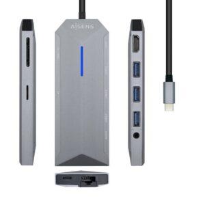 Docking USB Tipo-C Aisens ASUC-9P001-GR/ 1xHDMI 4K/ 3xUSB/ 1xRJ45/ 1xAudio/ 1xLector Tarjetas / 1xUSB Tipo-C PD/ Gris 8436574706260 ASUC-9P001-GR AIS-HUB ASUC-9P001-GR