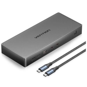 Docking USB Tipo-C Vention TPWH0/ 2xHDMI 4K/ 1xDisplayPort/ 3xUSB/ 2xUSB Tipo-C/ 1xUSB Tipo-C PD/ 1xRJ45/ 1xLector Tarjetas/ Gris 6922794789364 TPWH0 VEN-DOCK TPWH0