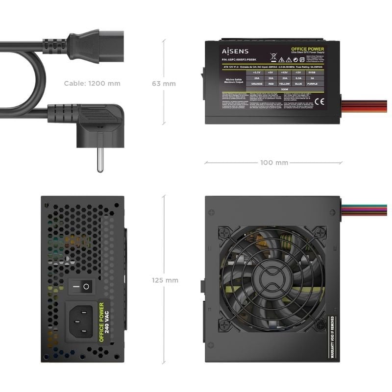 Fuente de Alimentación SFX Aisens ASPC-500SFX-PSEBK/ 500W/ Ventilador 8cm - Imagen 3