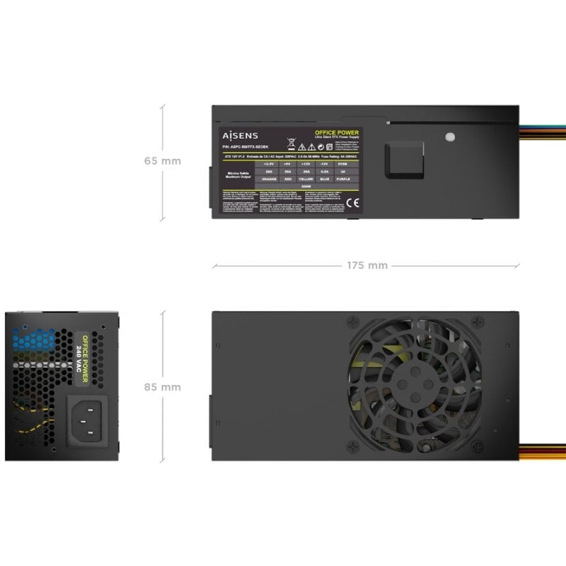 Fuente de Alimentación TFX Aisens ASPC-500TFX-SEOBK/ 500W/ Ventilador 8cm - Imagen 3