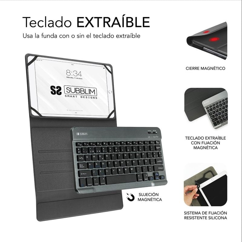 Funda con Teclado Subblim Keytab Pro Bluetooth para Tablets de 9.6"-10.8"/ Roja - Imagen 3