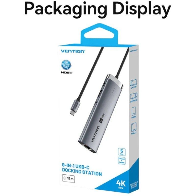 Hub USB Tipo-C 3.2 Vention TGVHB/ 2xUSB/ 1xUSB Tipo-C PD/ 1xUSB Tipo-C/ 1xRJ45/ 1xLector de Tarjetas/ 1xJack 3.5mm/ 1xHDMI/ Gris - Imagen 3