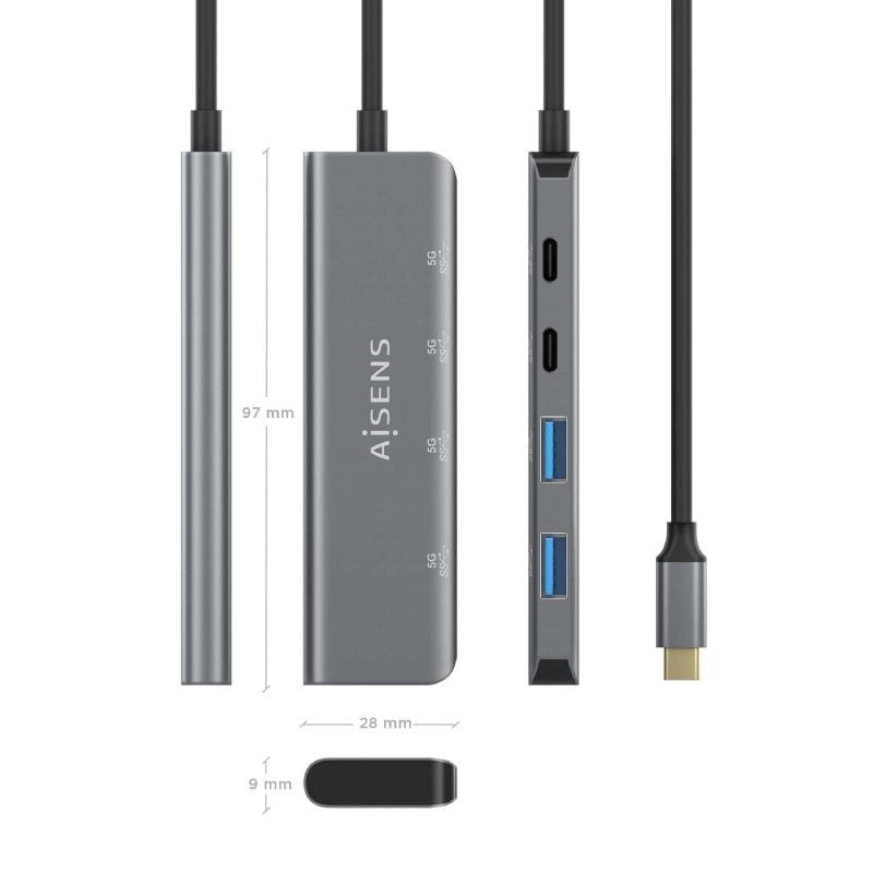 Hub USB Tipo-C Aisens A109-0763/ 2xUSB/ 2xUSB Tipo-C/ Gris - Imagen 4