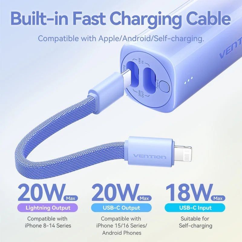 Powerbank 5000mAh Vention FHWR0/ 20W/ Rosa - Imagen 3