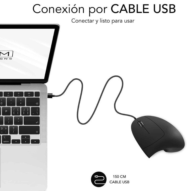Ratón Vertical Subblim Glide Vertical Ergo Wired/ Hasta 1600 DPI/ Negro - Imagen 2