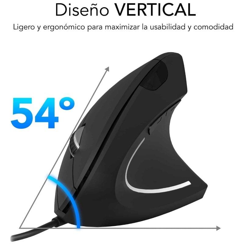 Ratón Vertical Subblim Glide Vertical Ergo Wired/ Hasta 1600 DPI/ Negro - Imagen 3