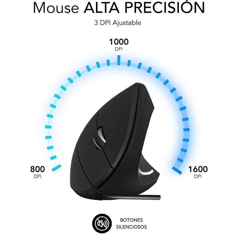 Ratón Vertical Subblim Glide Vertical Ergo Wired/ Hasta 1600 DPI/ Negro - Imagen 4