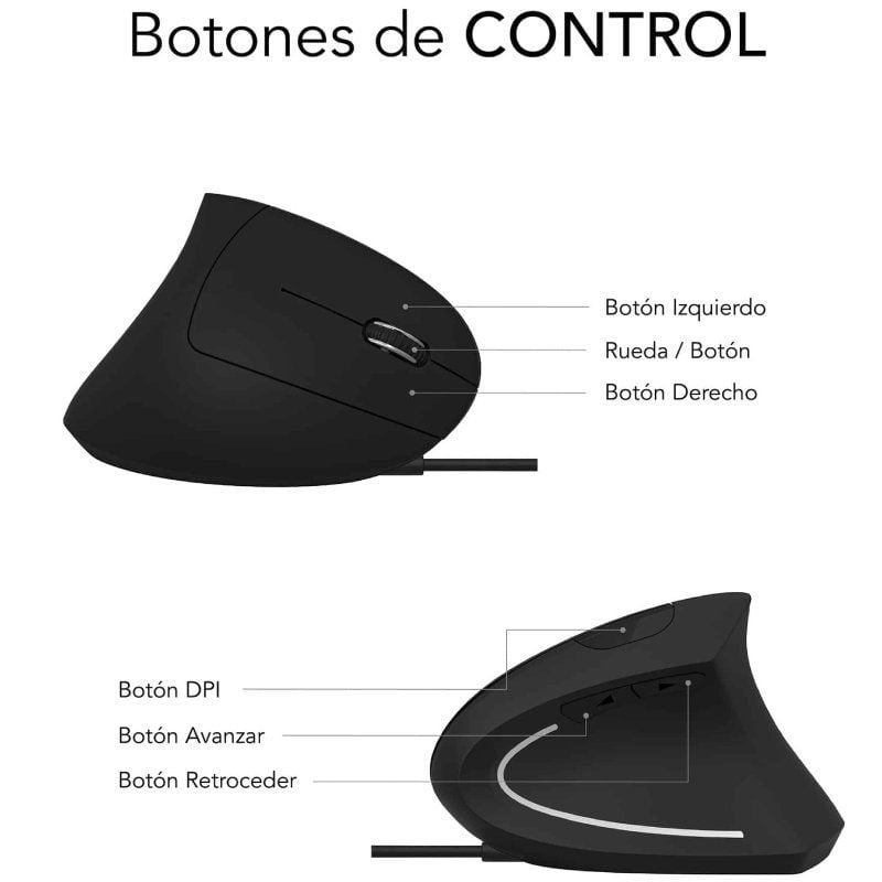 Ratón Vertical Subblim Glide Vertical Ergo Wired/ Hasta 1600 DPI/ Negro - Imagen 5