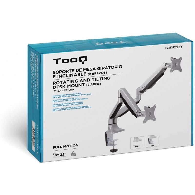 Soporte de Mesa para 2 Monitores TooQ DB3132TNR-S/ Giratorio/ Inclinable/ hasta 9kg - Imagen 5