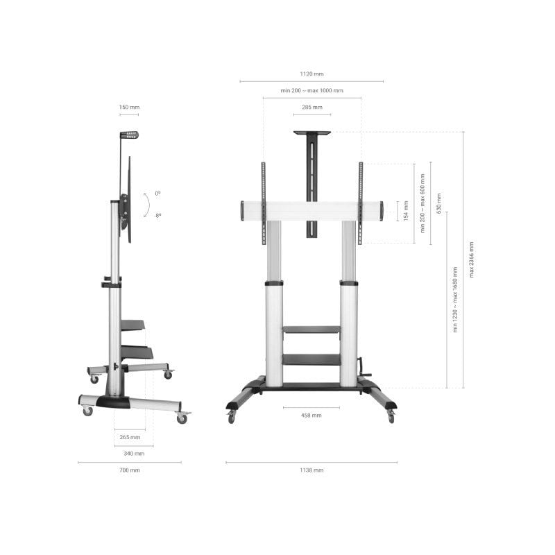 Soporte de Suelo Inclinable con Ruedas y Manivela Aisens FT100TE-125 para TV 60-100"/ hasta 100kg - Imagen 4
