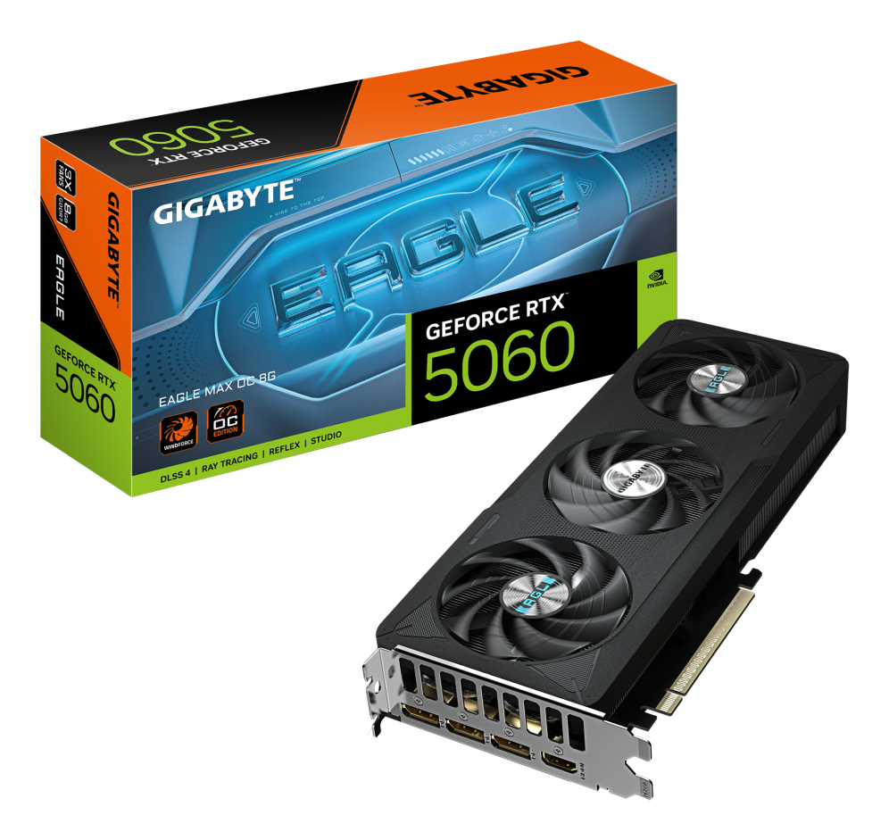 4719331356729 | P/N: GV-N5060EAGLEMAX OC-8GD | Cod. Artículo: DSP0000037612 Tarjeta grafica gigabyte rtx 5060 eagle max oc 8gb gddr7 - 3x dp - 1x hdmi pci express 5.0