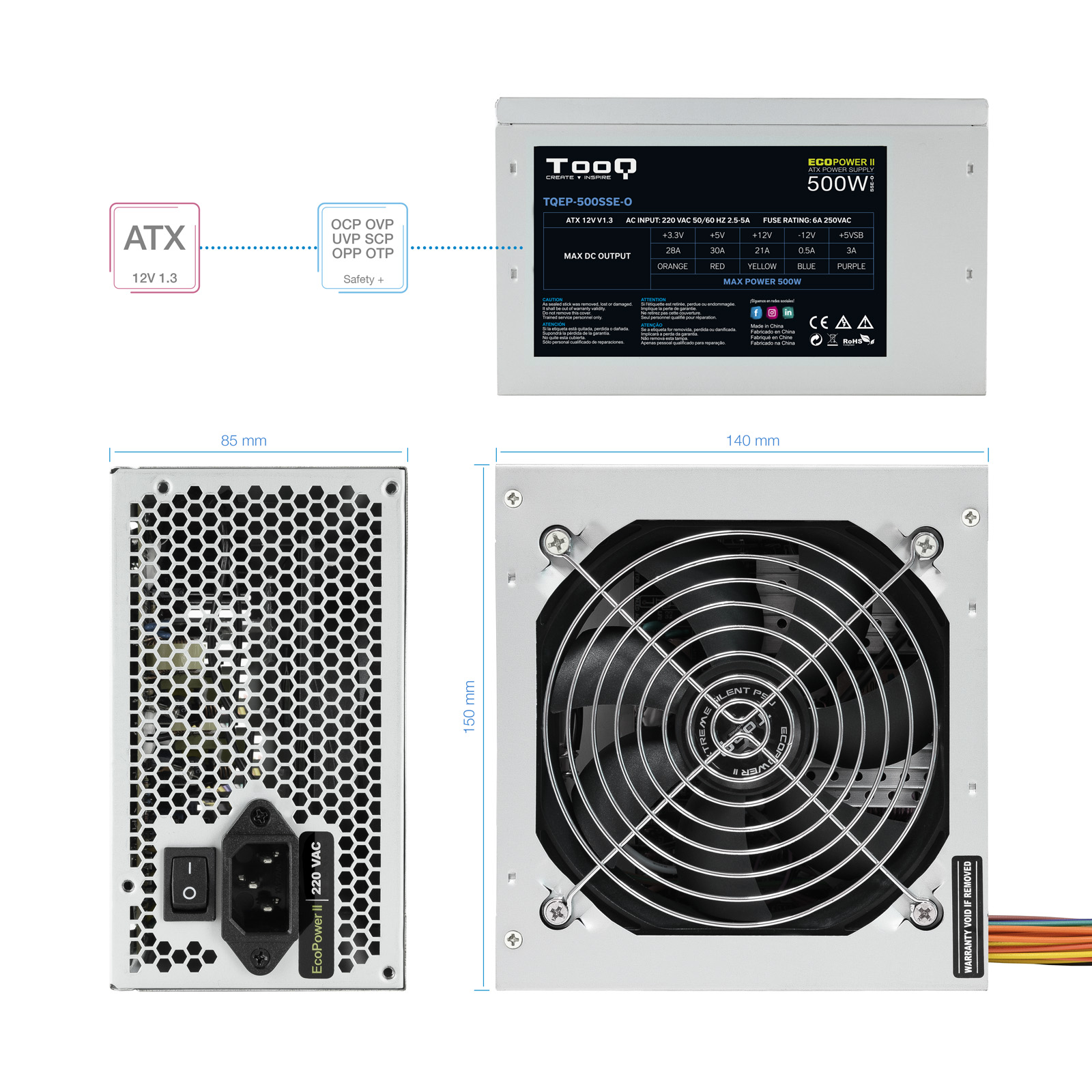 Fuente alimentacion tooq tqep - 500sse - o atx 500w - Imagen 4