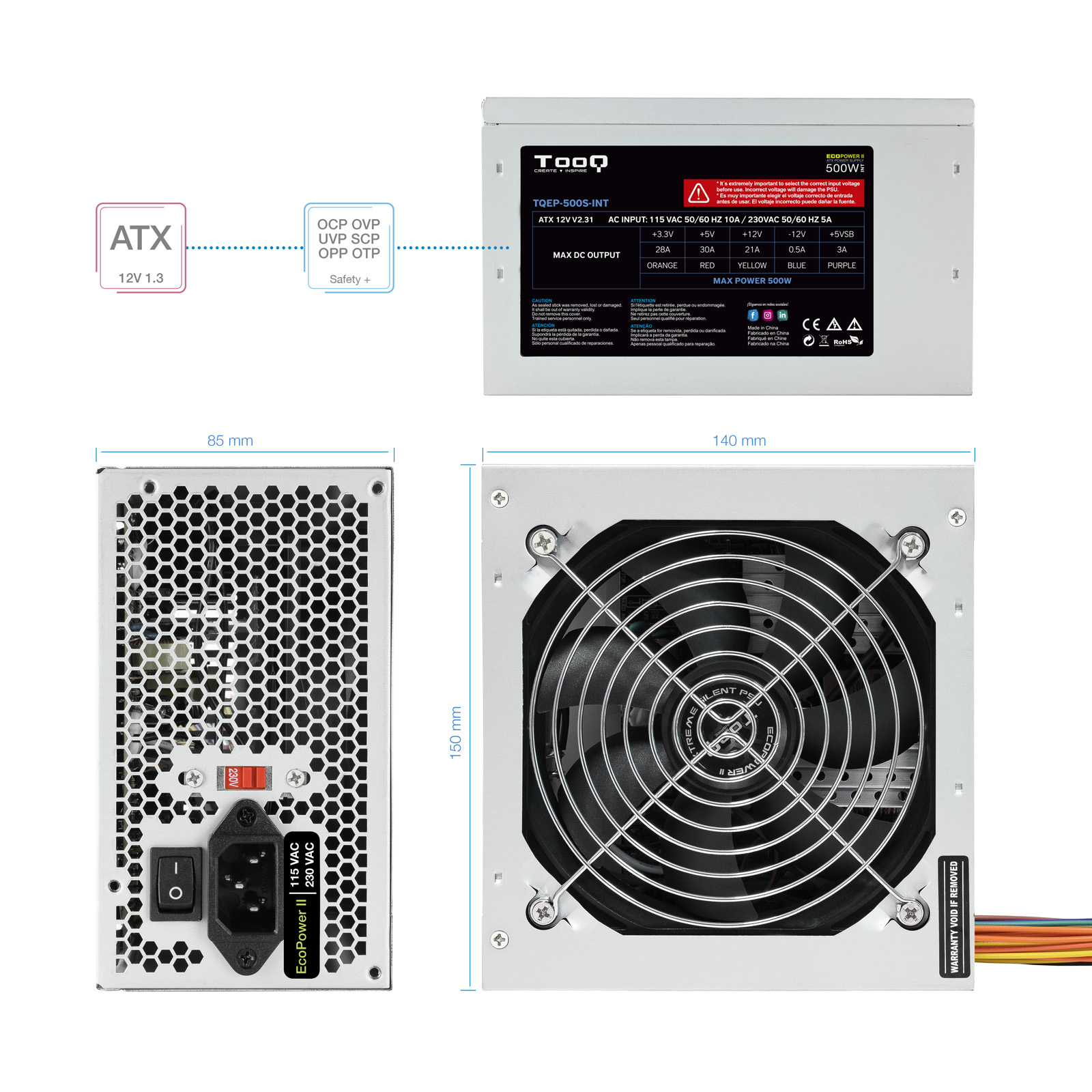 Fuente alimentacion tooq ep - ii tqep - 500s - int atx 500w - Imagen 6