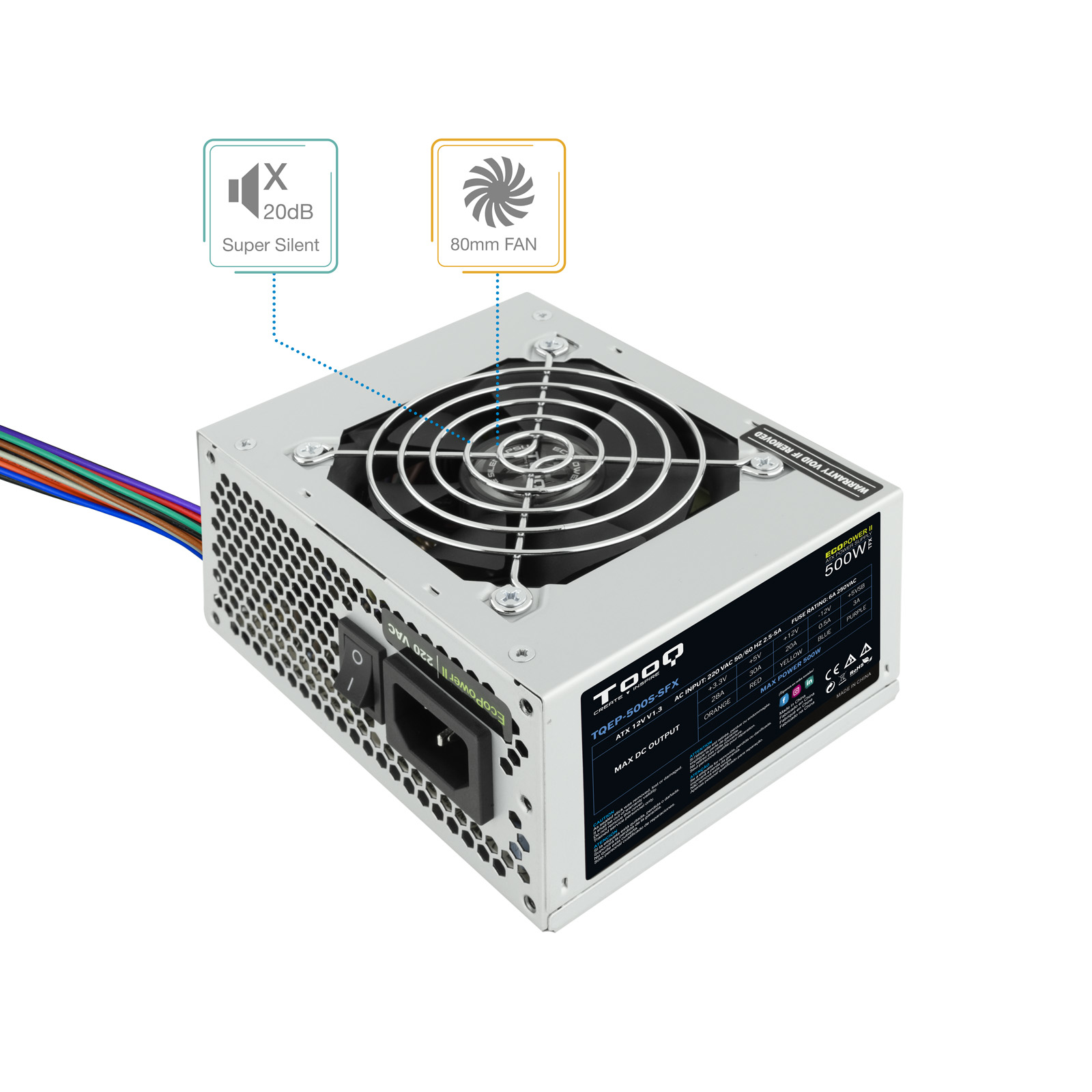 Fuente alimentacion tooq ep - ii sfx matx tqep - 500s - sfx 500w - Imagen 7