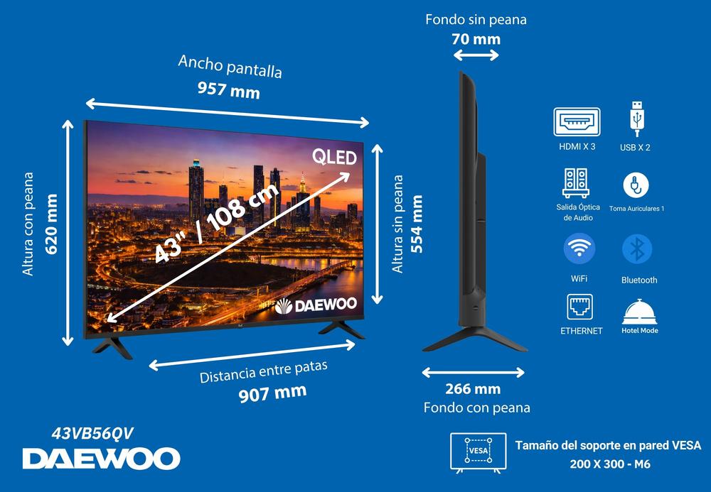Tv daewoo 43 pulgadas qled 4k uhd - 43vb56qv - smart tv - Imagen 7