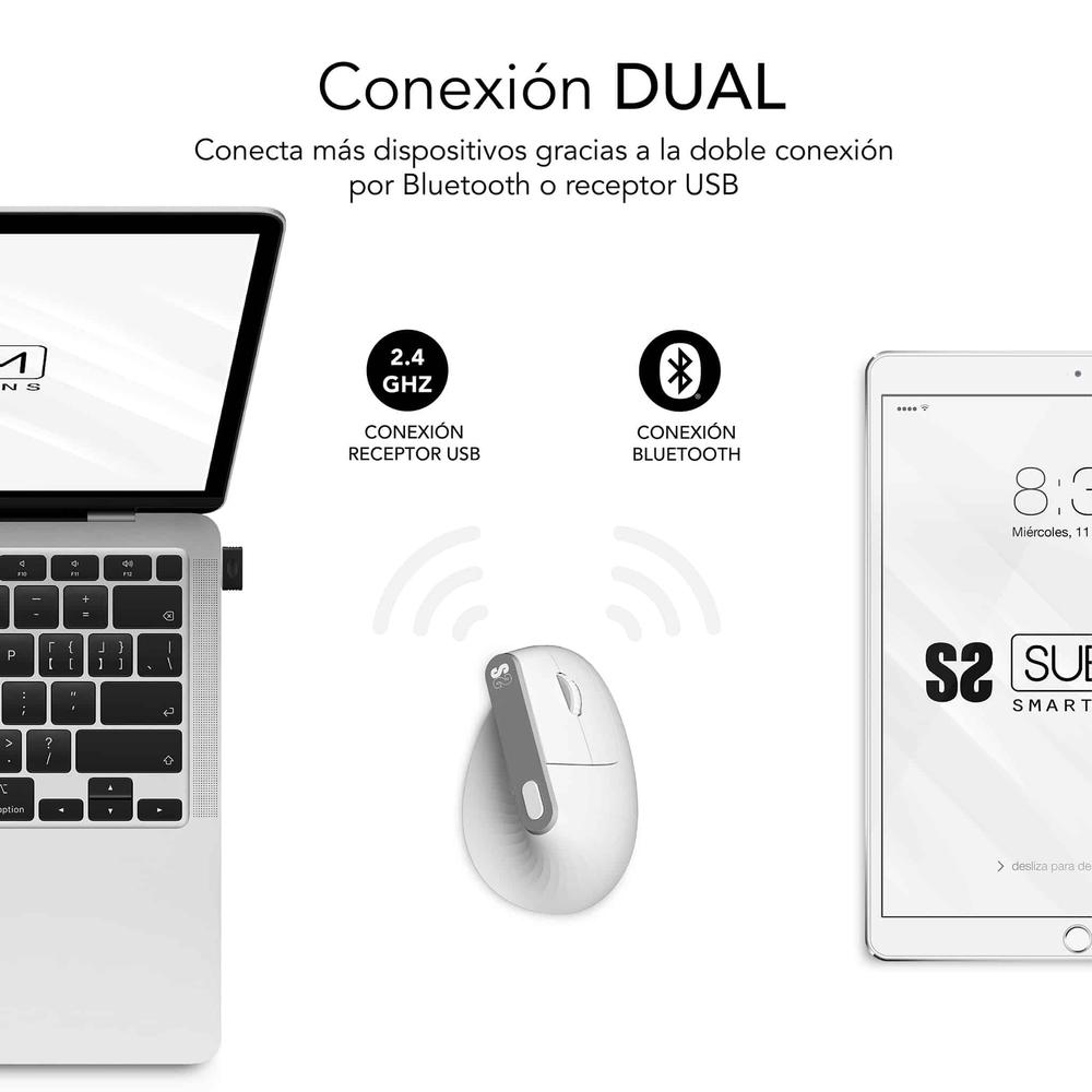 Raton inalambrico subblim vertical ergo dual mouse battery blanco - Imagen 2