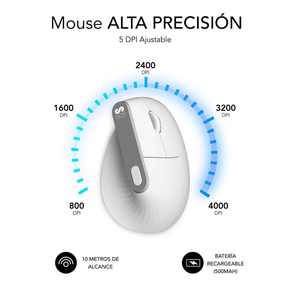 Raton inalambrico subblim vertical ergo dual mouse battery blanco - Imagen 5