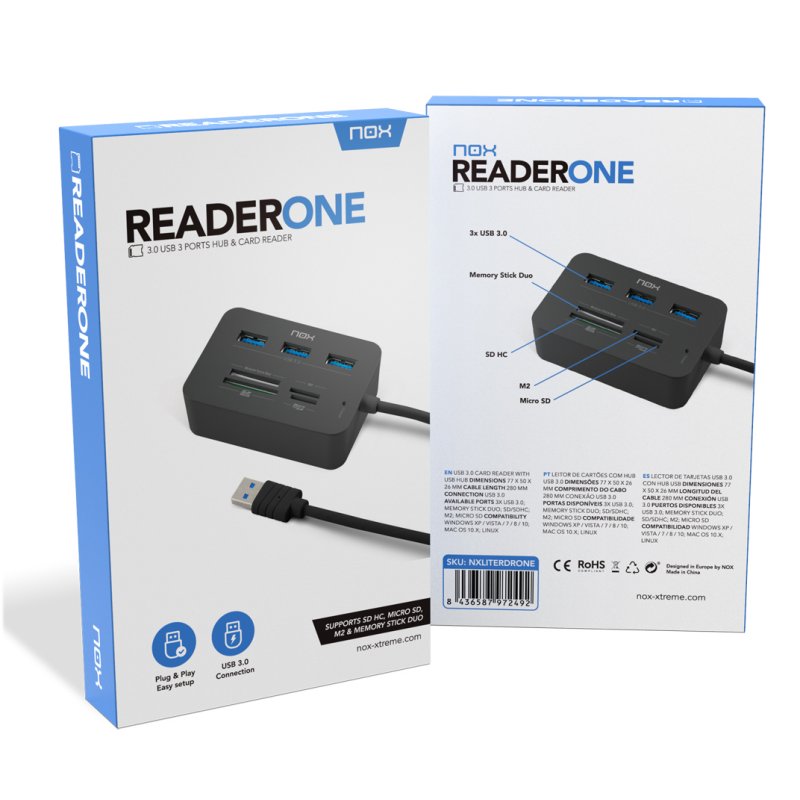 Lector de tarjetas nox nxliterdrone 3 x usb 3.0 - Imagen 2