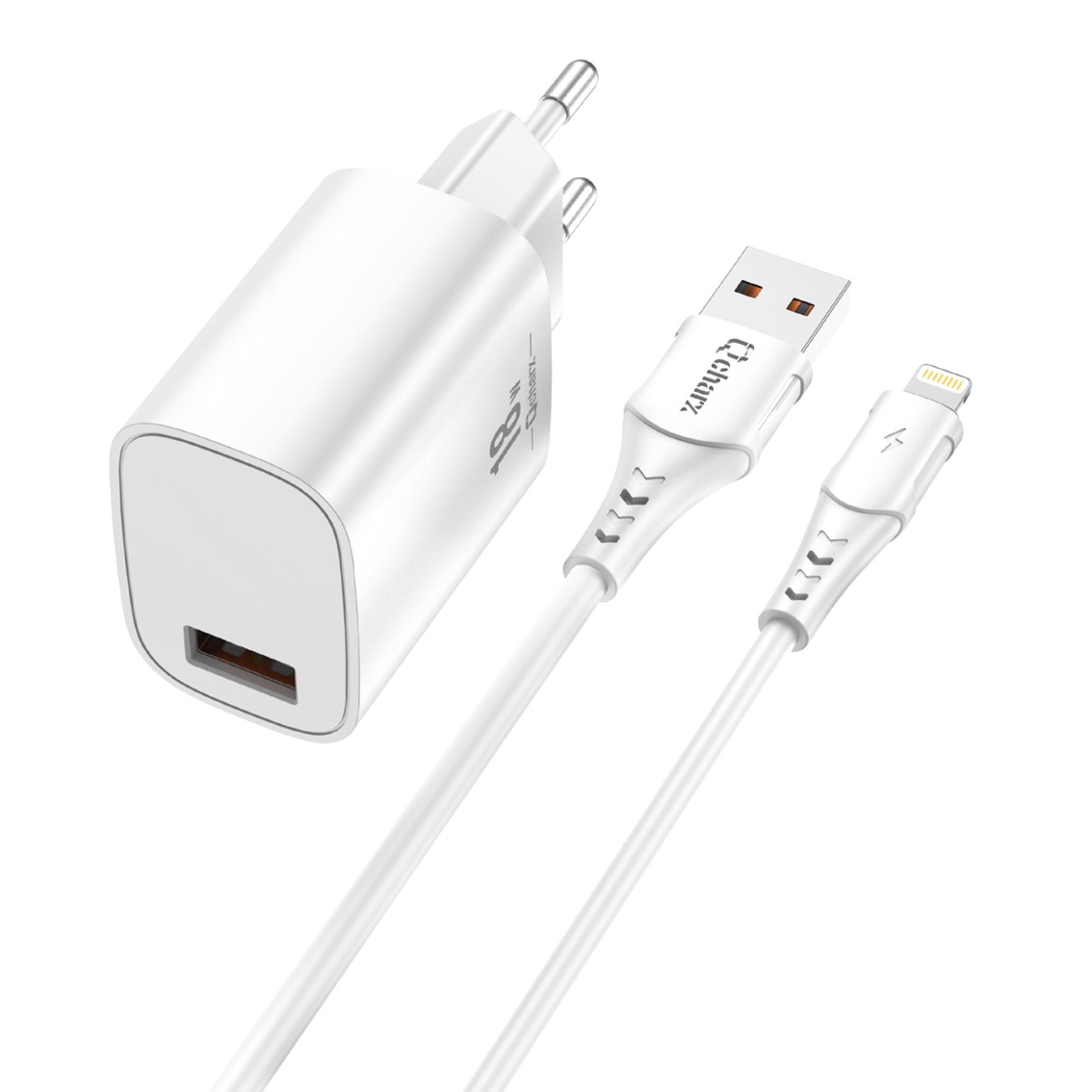 9504235745855 | P/N: QCHART1 | Cod. Artículo: MGS0000017723 Kit cargador qcharx artemisia 3a 18w + cable usb lightning blanco