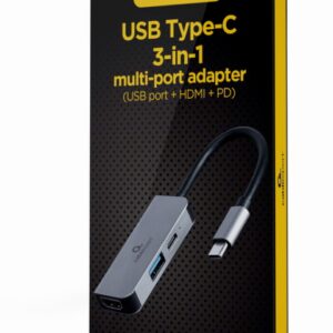 ADAPTADOR MULTIPUERTO USB TIPO C 3 EN 1 PUERTO USB HDMI PD PLATA 8716309124188 A-CM-COMBO3-02