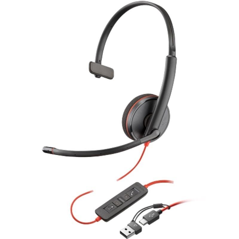 Auricular Poly Blackwire 3210 + Adaptador USB-C/A/ con Micrófono/ USB Tipo-C/ Bulk/ Negro 197498433059 8X214A6 HP-POL 8X214A6