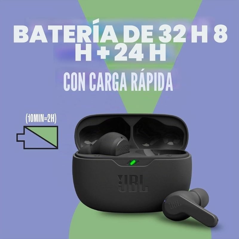 Auriculares Bluetooth JBL Vibe Beam con estuche de carga/ Autonomía 8h/ Negra - Imagen 4
