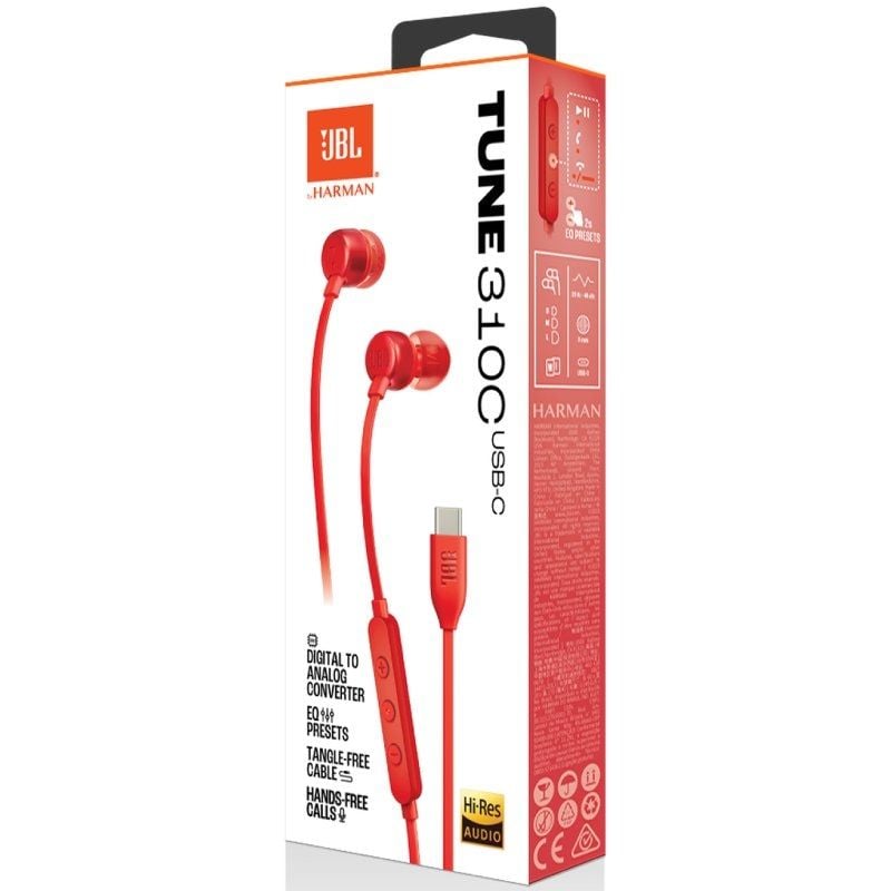 Auriculares Intrauditivos JBL Tune 310C/ con Micrófono/ Rojos - Imagen 4