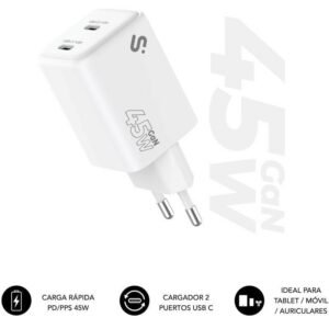 Cargador de Pared GaN Subblim 45W Charger USB C+C/ 2xUSB Tipo-C/ 45W 8436586743635 SUBCHG-6G4520 SUB-CARGA SUBCHG-6G4520