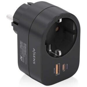 Enchufe Aisens ASPS-1A1C07-BK/ 1 Toma de Corriente/ 1 USB Tipo-C PD/ 1 USB/ Negro 8435739901717 ASPS-1A1C07-BK AIS-ENCHUFE ASPS-1A1C07-BK