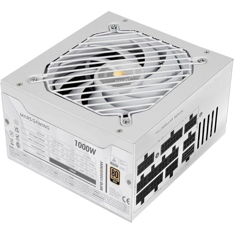 Fuente de Alimentación Mars Gaming MPB1000SIM/ 1000W/ Ventilador 14cm/ ATX 3.1/ PCIe 5.1/ 80 Plus Gold 8435693110149 MPB1000SIMW TAC-FUENTE MPB1000SIM WH