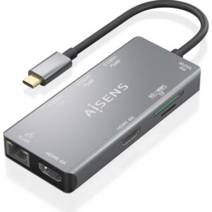 HUB AISENS USB-C DOCK 9 EN 1 USB-C 2XHDMI RJ45 2XUSB-A 3.0 USB-A 2.0 PD 8435739901724 ASUC-9P018-GR