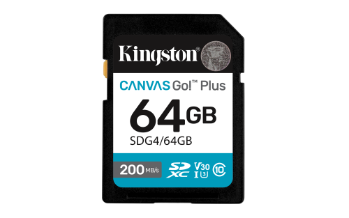 Kingston Technology 64GB SDXC Canvas Go Plus Gen4 200MB/s C10 UHS-I U3 V30 0740617347678 | P/N: SDG4/64GB | Ref. Artículo: 1396081