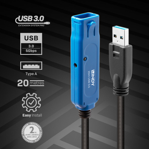 Lindy 43361 cable USB USB 3.2 Gen 1 (3.1 Gen 1) 20 m USB A Negro - Imagen 2