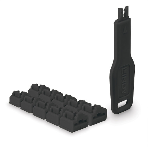 Lindy 47891 bloqueador de puerto Bloqueador de puerto + clave RJ-45 Negro Acrilonitrilo butadieno estireno (ABS) 10 pieza(s) 4002888478915 | P/N: 47891 | Ref. Artículo: 1408078