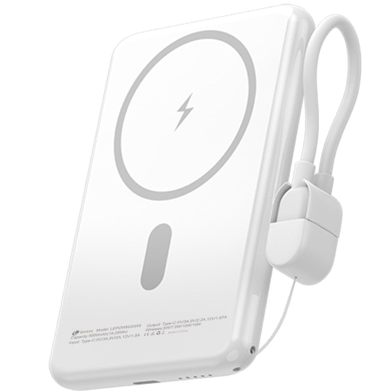 Powerbank 5000mAh Leotec LEPOWW20W5W/ 20W/ Wireless/ Blanca/ Incluye Cable USB Tipo-C - Imagen 3
