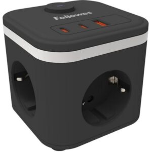 Regleta con Interruptor Fellowes/ 3 Tomas de corriente/ 1 USB - 2 USB Tipo-C/ Cable 2m/ Negra 043859806669 100137167 FELL-REGLETA 100137167