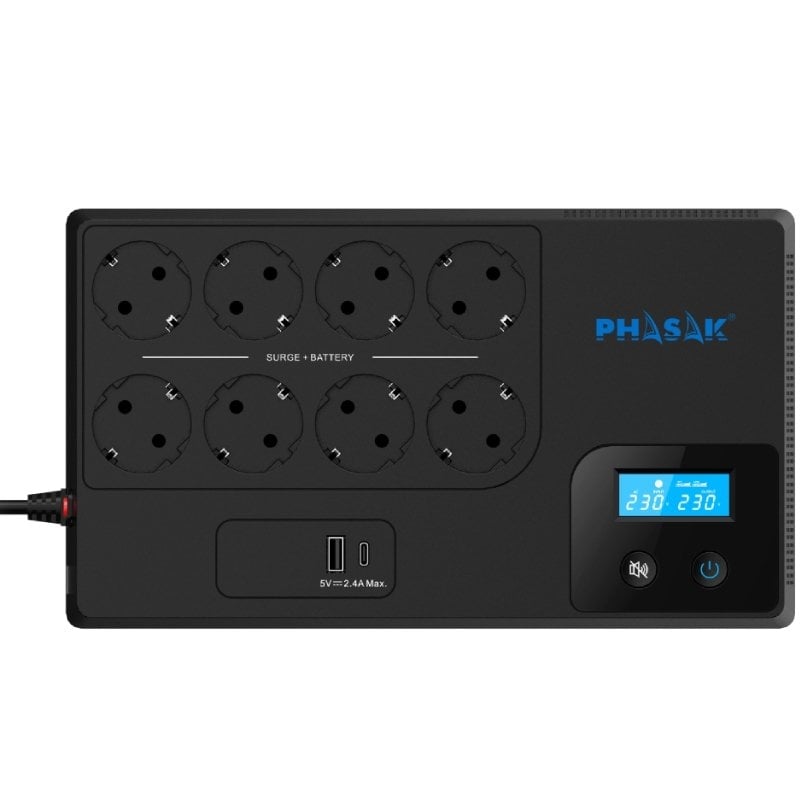 SAI Línea Interactiva Phasak Smart Home 1050VA/ 1050VA-600W/ 8 Salidas/ Formato Bloque - Imagen 2