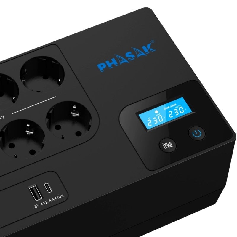 SAI Línea Interactiva Phasak Smart Home 1050VA/ 1050VA-600W/ 8 Salidas/ Formato Bloque - Imagen 3